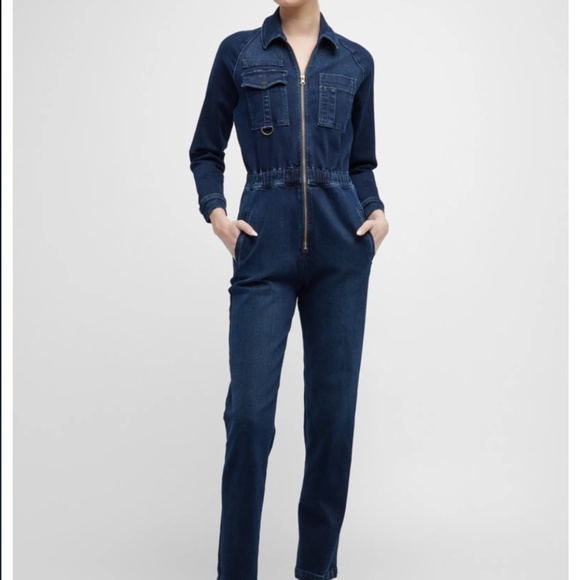 NWT $495 MOTHER The Racer Denim Jumpsuit in Catch Me If You Can - size XS! - Picture 2 of 9